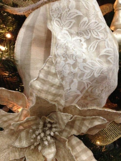 Cream And White Sack Cloth Check - Lace Overlay - 6 Inch X 5 Yards