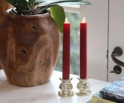 Remote Control Liown 10 Inch Red Moving Flame Taper Candle Set - 2