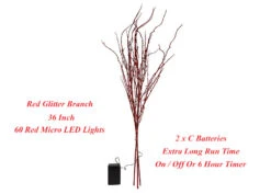 Bethlehem Lights Battery Operated Red LED Glitter Branch 36 Inch - Timer