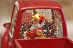 Lighted Red Truck Water Lantern With Santa In Swirling Glitter -Decorative Candle Shop red truck back window
