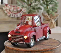 Lighted Red Truck Water Lantern With Santa In Swirling Glitter -Decorative Candle Shop red truck front lights