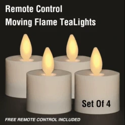 Remote Control Moving Flame Tea Lights Set Of 4 -Decorative Candle Shop remote moving flame tealight set
