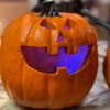 Lighted Halloween Pumpkin Fog Machine - 9.25 Inch Magnesium -Decorative Candle Shop round pumpkin lit up