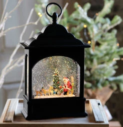 Santa And Dogs Lighted Water Lantern - Timer