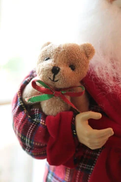 Tall 17.5 Inch Santa Figurine In Robe With Teddy And Hot Cocoa -Decorative Candle Shop santa in robe bear