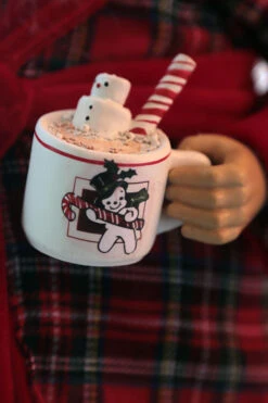 Tall 17.5 Inch Santa Figurine In Robe With Teddy And Hot Cocoa -Decorative Candle Shop santa in robe cocoa