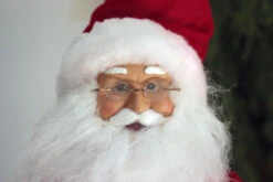 Tall 17.5 Inch Santa Figurine In Robe With Teddy And Hot Cocoa -Decorative Candle Shop santa in robe face