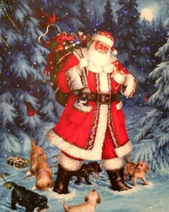 Raz Lighted Canvas Print 20 Inch Twinkling LED Lighted Santa Scene Print On Canvas