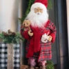 Tall 17.5 Inch Santa Figurine In Robe With Teddy And Hot Cocoa