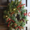 24 Inch Battery Operated Decorative Wreath - 30 LED's - Pine Cones And Red Berries -Decorative Candle Shop sd wreath front door