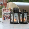 Set Of 2 LED Fire Flame Metal And Glass Lanterns -Decorative Candle Shop set of 2 fireglow lanterns