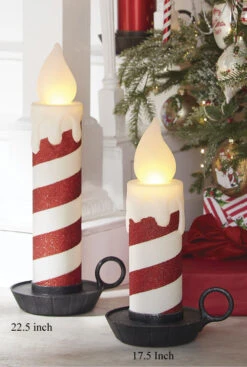 22.5 Inch Large Flickering Flame Candycane Striped Glitter Christmas Candle -Decorative Candle Shop stripped candles lifestyle