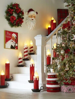 17.5 Inch Large Flickering Flame Red Glitter Christmas Candle -Decorative Candle Shop tall and short red white ca 2