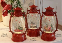 Red Hurricane With Santa And Sleigh Lighted Water Lantern - Timer -Decorative Candle Shop three styles red hurricane water globes