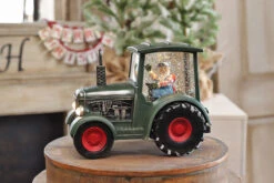 Lighted Green Tractor Water Lantern With Santa In Swirling Glitter