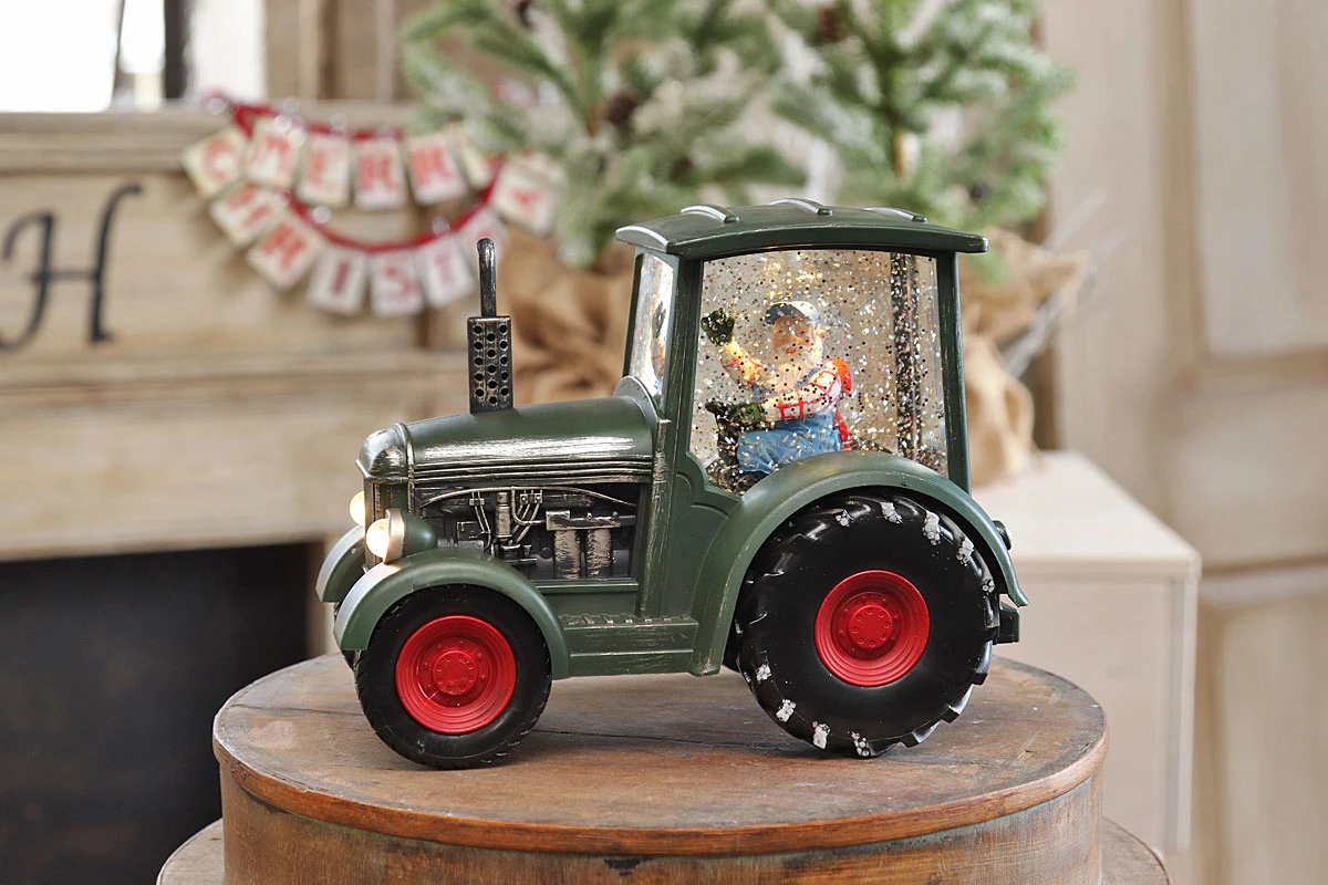 Lighted Green Tractor Water Lantern With Santa In Swirling Glitter 3 Lighted Green Tractor Water Lantern With Santa In Swirling Glitter