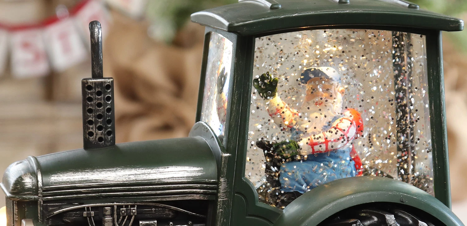 Lighted Green Tractor Water Lantern With Santa In Swirling Glitter 5 Lighted Green Tractor Water Lantern With Santa In Swirling Glitter - Image 3