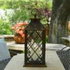 Battery Operated LED Candle Lantern Traditional Style 3 Tapers - Antique Bronze 12 Inch -Decorative Candle Shop traditional 3 candle lantern