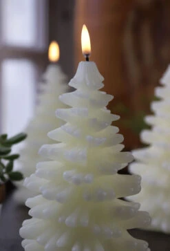 Uyuni 4.25 X 8 Inch Ivory Christmas Tree Candle - Remote Ready -Decorative Candle Shop tree close up for email