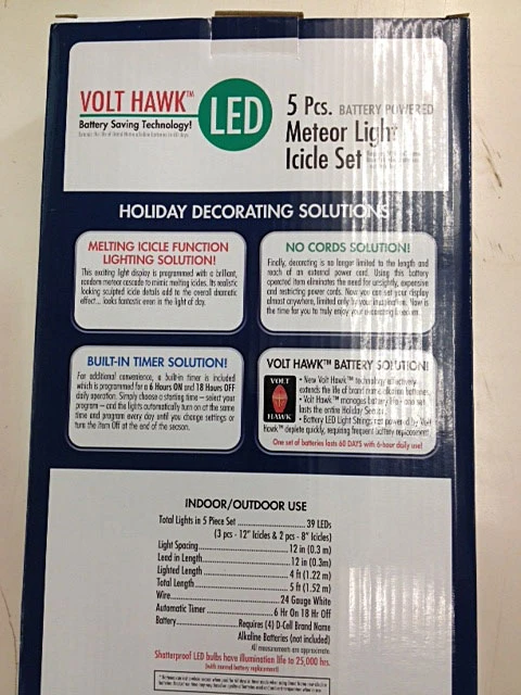Meteor Light Icicle 5 Lights - 6 Hour Timer Battery Operated 3 Meteor Light Icicle 5 Lights - 6 Hour Timer Battery Operated