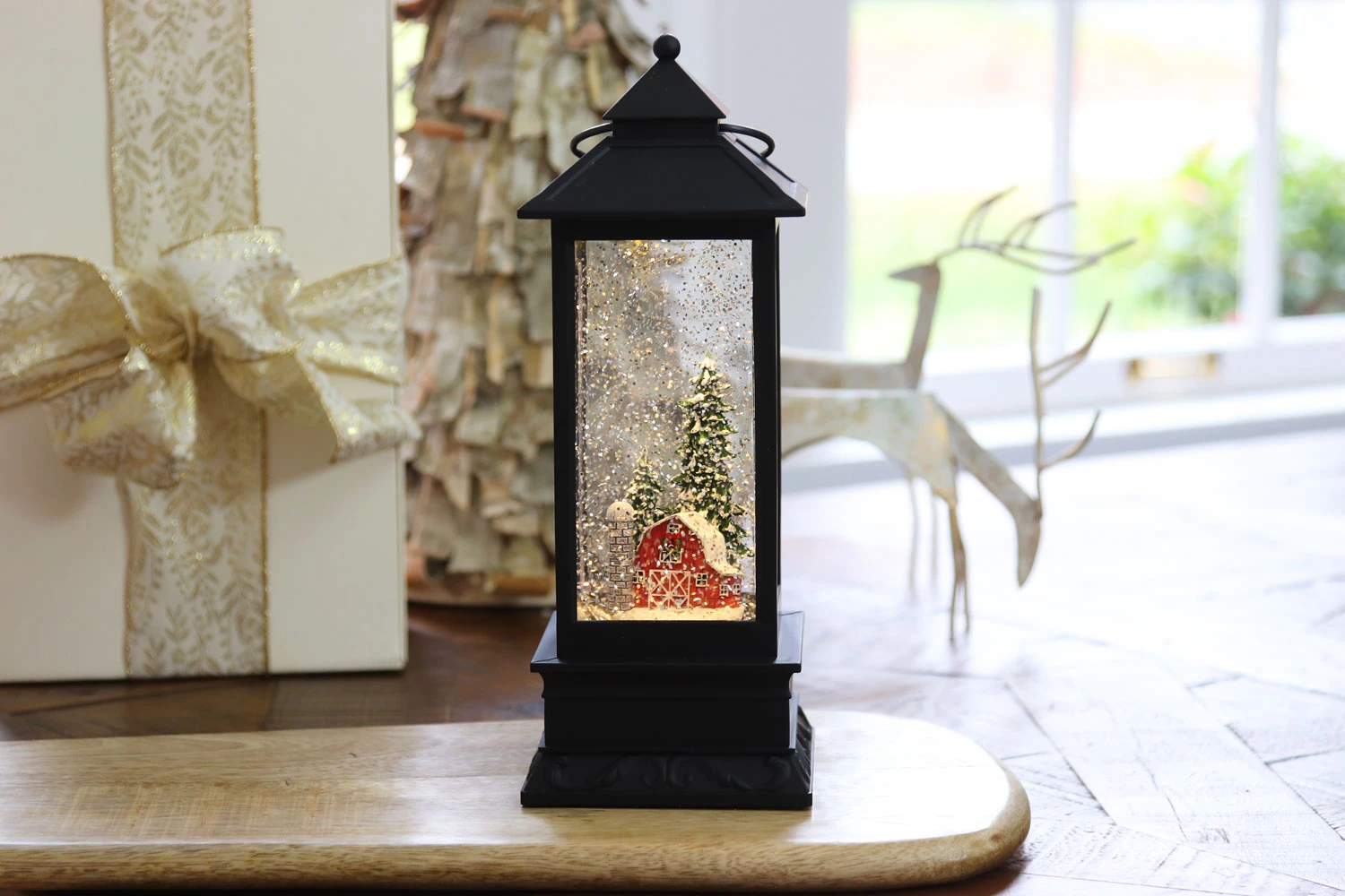 Red Barn Lighted Water Lantern In Swirling Glitter With Timer 3 Red Barn Lighted Water Lantern In Swirling Glitter With Timer