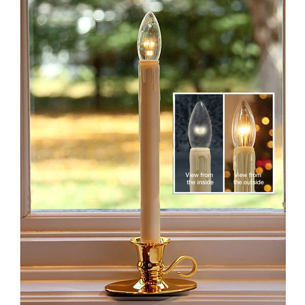 Traditional Flameless Window Candle Bright Dual Sided Bulb - Brass Finish - Timer 3 Traditional Flameless Window Candle Bright Dual Sided Bulb - Brass Finish - Timer
