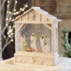 Nativity Musical Lighted Water Creche Antique White 10 Inch In Swirling Glitter -Decorative Candle Shop white creche wide