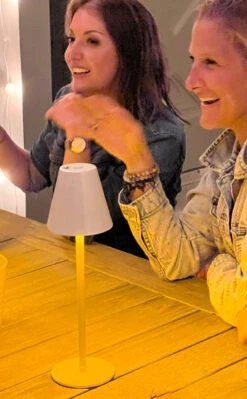 Rechargeable Cordless Table Lamp For Cafe Or Patio Dimmable White Metal Finish