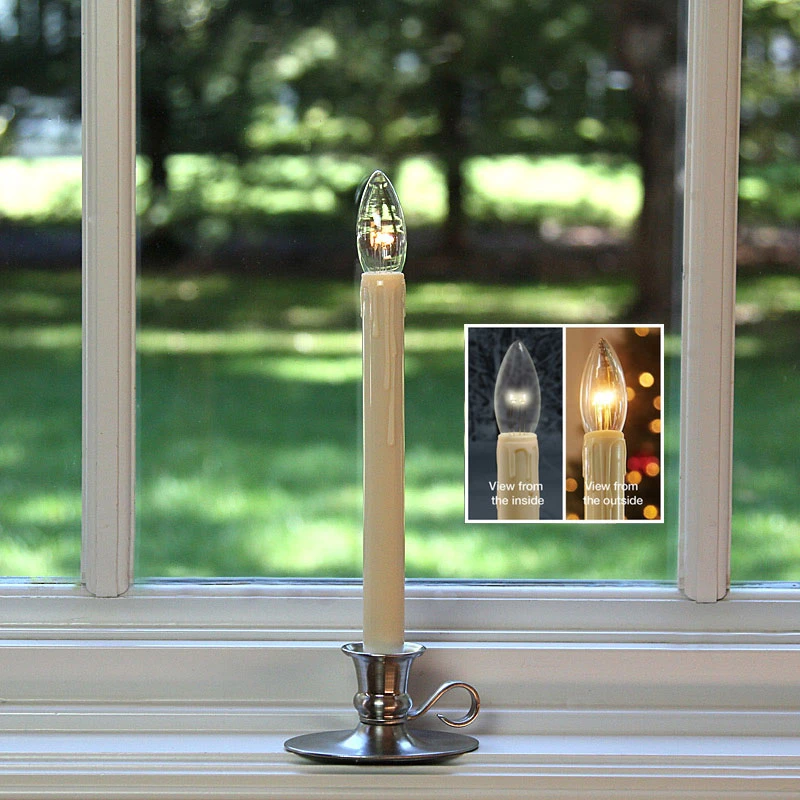 Traditional Ultra Bright LED Cordless Window Candle Dual Sided Bulb - Brushed Nickel Finish - Timer 3 Traditional Ultra Bright LED Cordless Window Candle Dual Sided Bulb - Brushed Nickel Finish - Timer