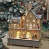 Wind Up Animated Lighted Musical Holiday Wood House Battery Operated