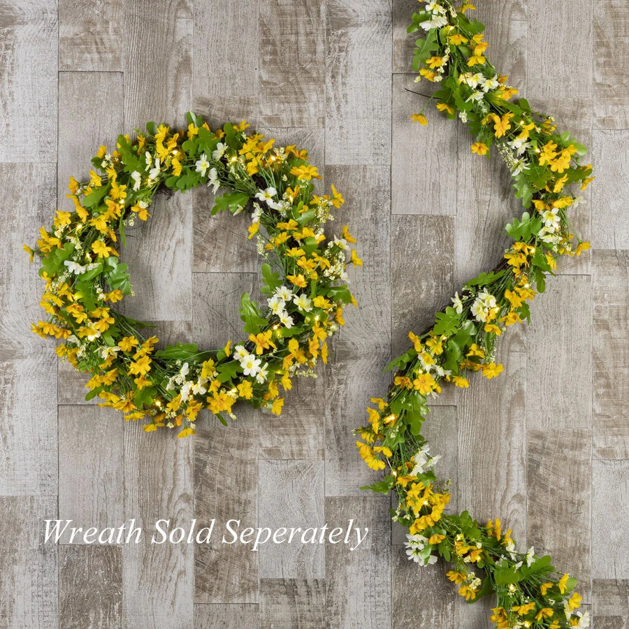 6 Foot Battery Operated Lighted Daisy Garland 30 Warm White LED - 6 Hour Timer 4 6 Foot Battery Operated Lighted Daisy Garland 30 Warm White LED - 6 Hour Timer - Image 2