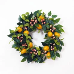 Lemon Wreath With Greenery And Berries - 24 Inch -Decorative Candle Shop wreath with lemons main