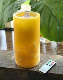 Yellow Wax With Butterfly Design Aquaflame Fountain Candle - Remote Control